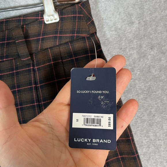 Lucky Brand Wide Leg Pants Medium Brown Plaid Academia Menswear Pleated Trousers - Picture 6 of 16